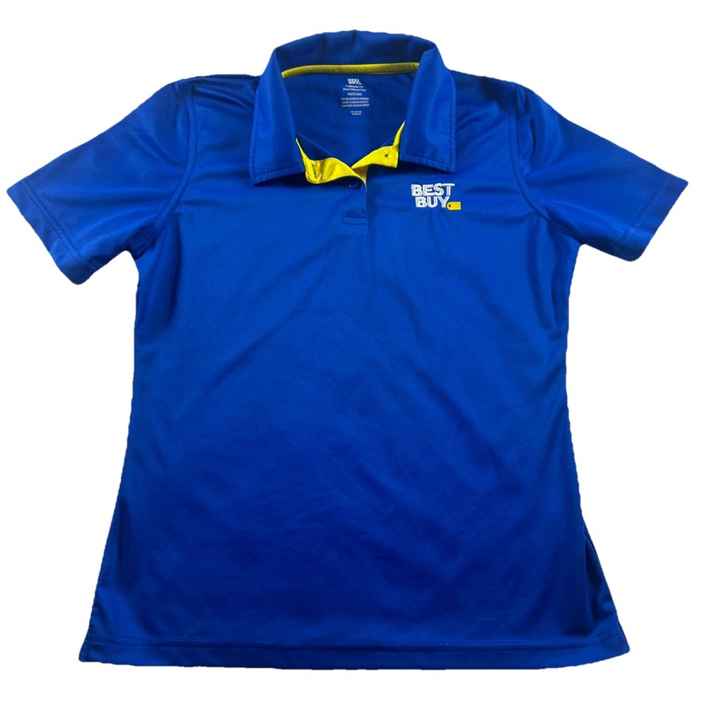 Best Buy Womens Shirt Top Size Medium‎ Blue Embroidered Employee Uniform Polo